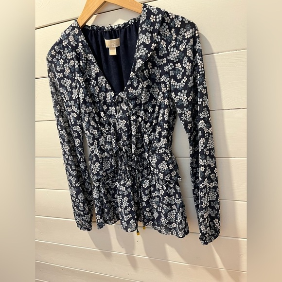💙NWOT Michael Kors floral ruched blouse - XXS💙 - Picture 6 of 9